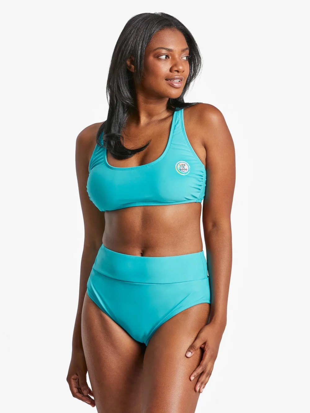 Life Is Good nwt Women's Tie Dye Coin Scoop Bikini Swimsuit Top teal blue